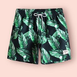 Mens Tropical Print Swim Trunks